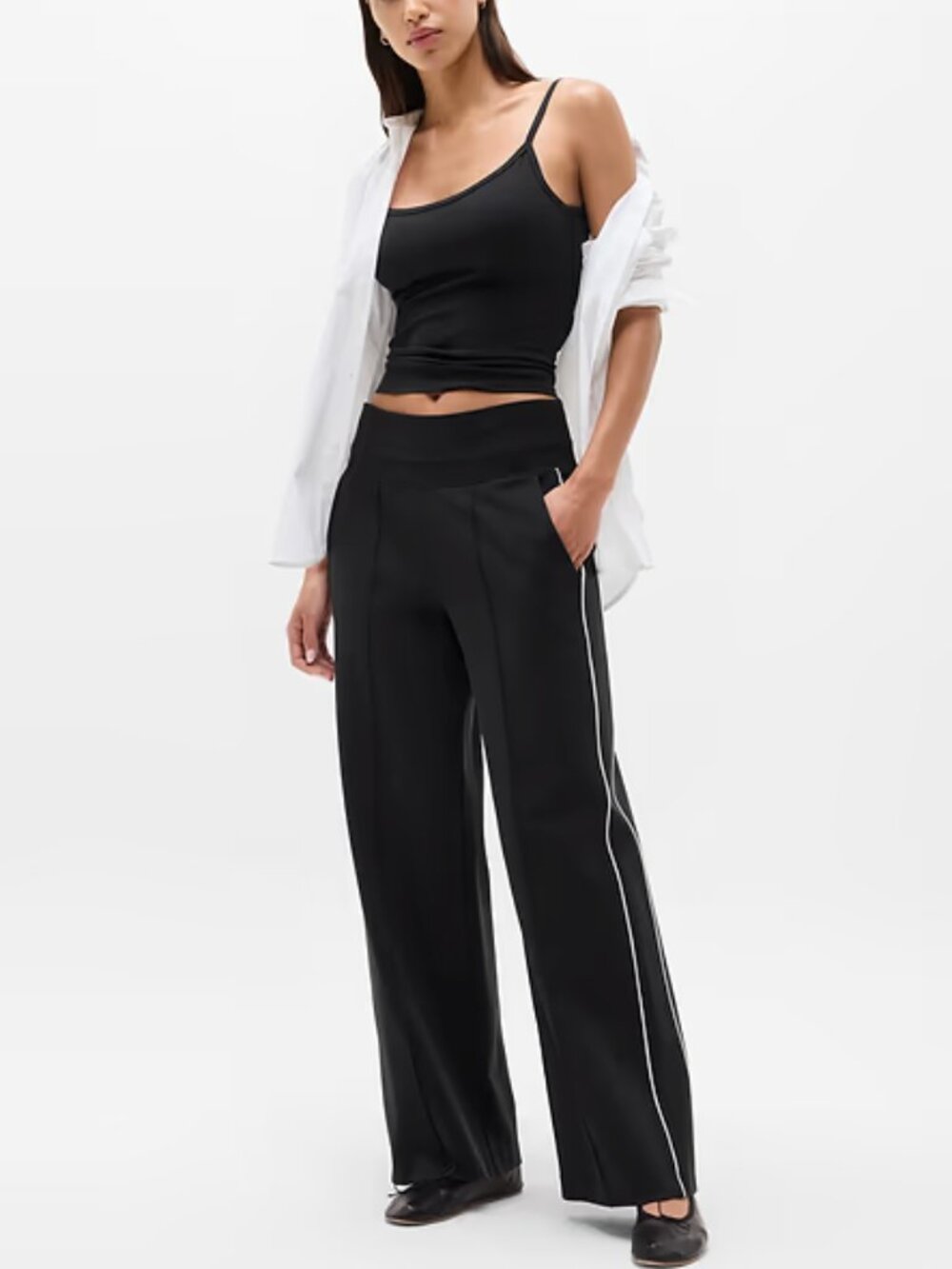 High Rise Track Stripe Wide Leg Pant XS